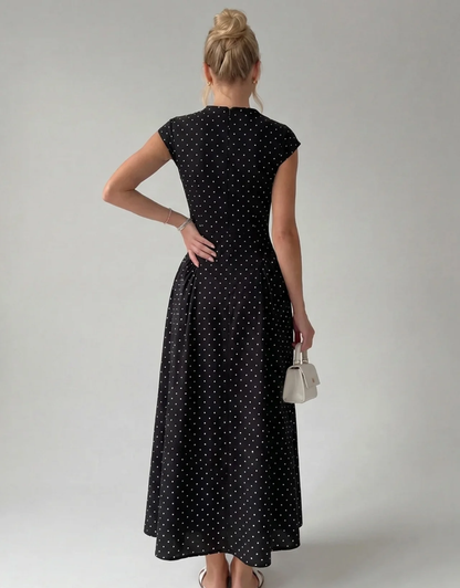 Vintage Polka Dot Ruched Midi Dress