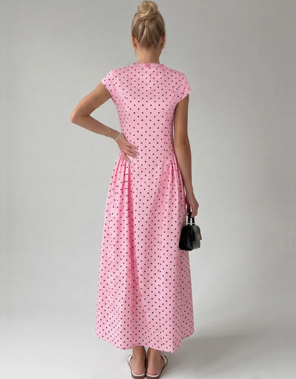Vintage Polka Dot Ruched Midi Dress