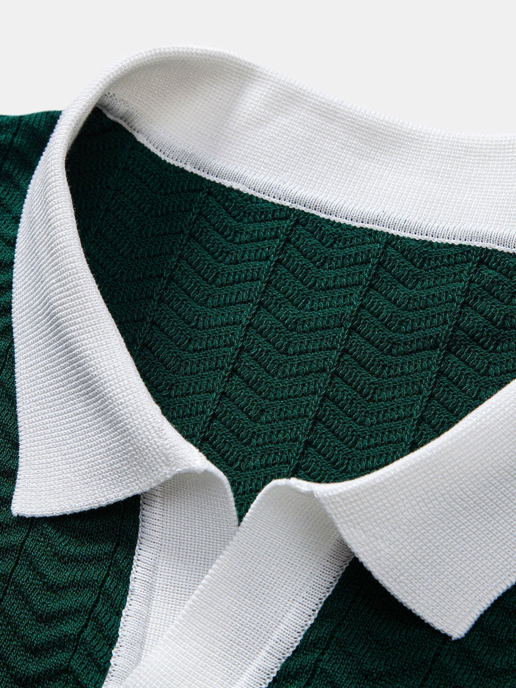 Texture Contrast Knitted V Neck Polo Shirt & Straight Leg Ribbed Pants
