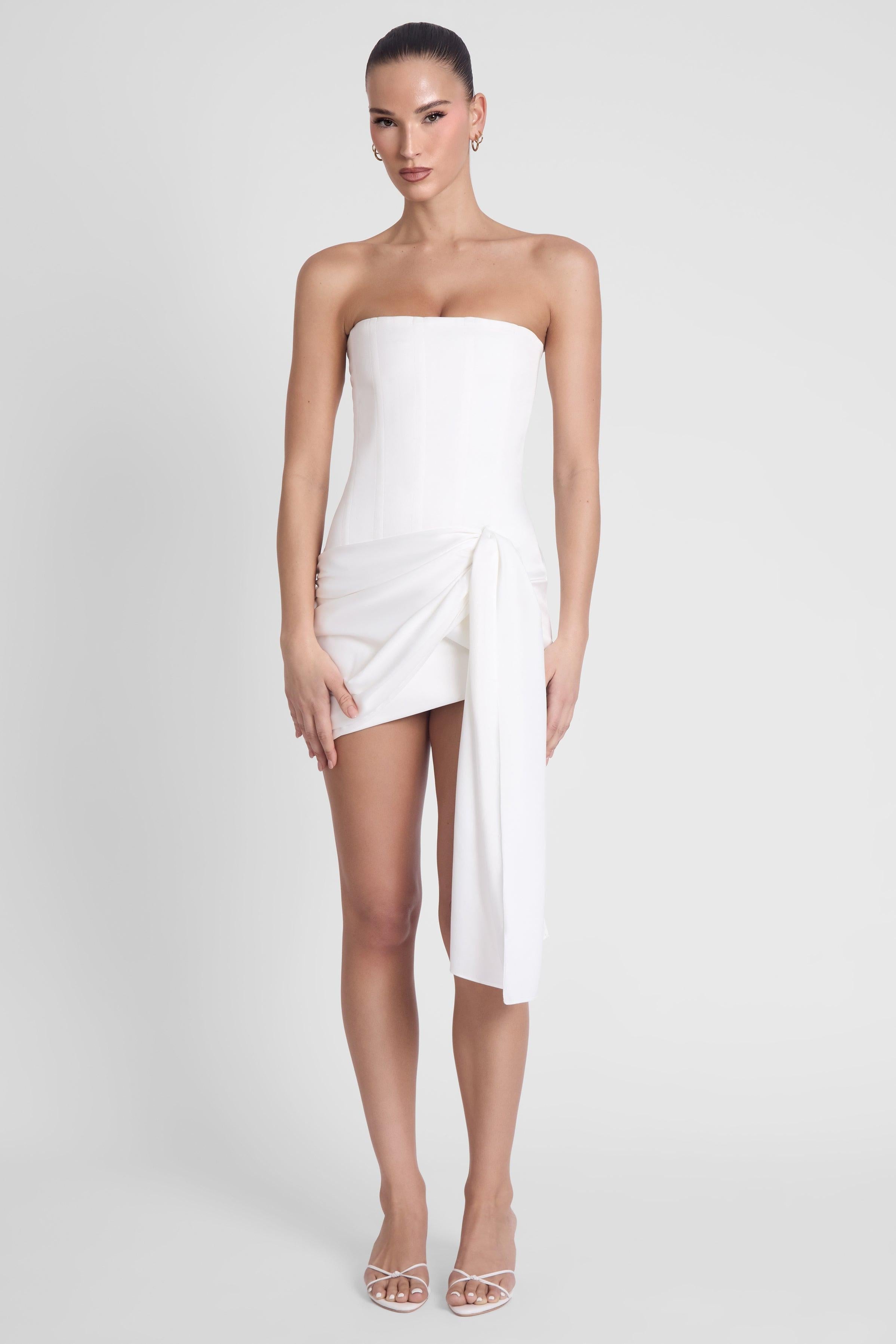 Solara Satin Corset Dress - White